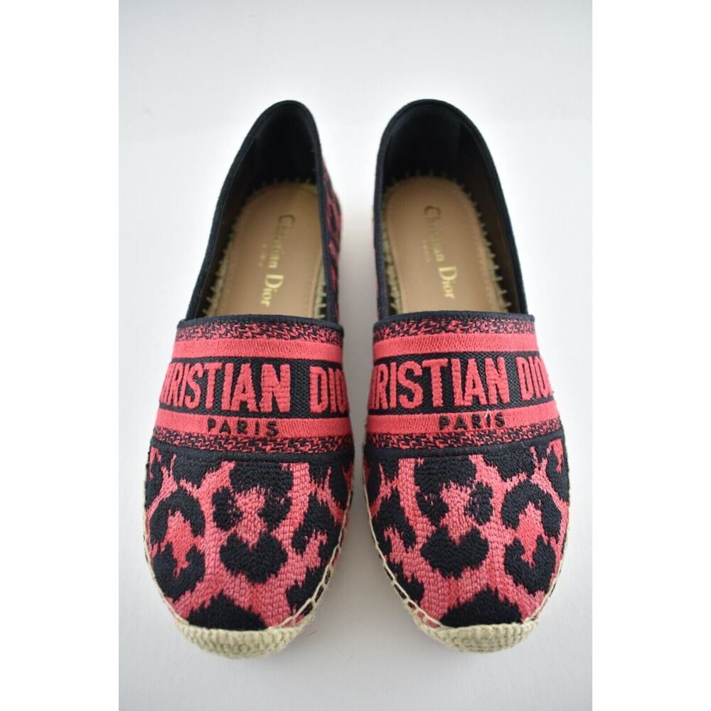Dior Granville Black Pink Leopard Pop D Logo Embroidered Espadrille Flat 40 - Picture 4 of 10